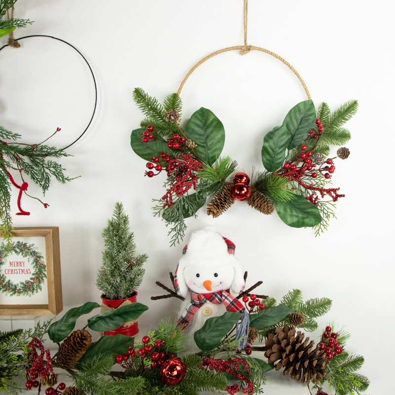 Red And Green Foliage Pinecones And Berries Artificial Christmas 17-Inch Unlit