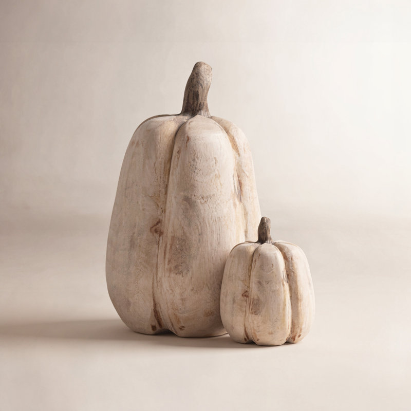 Carved Mango Wood Pumpkin Figurine