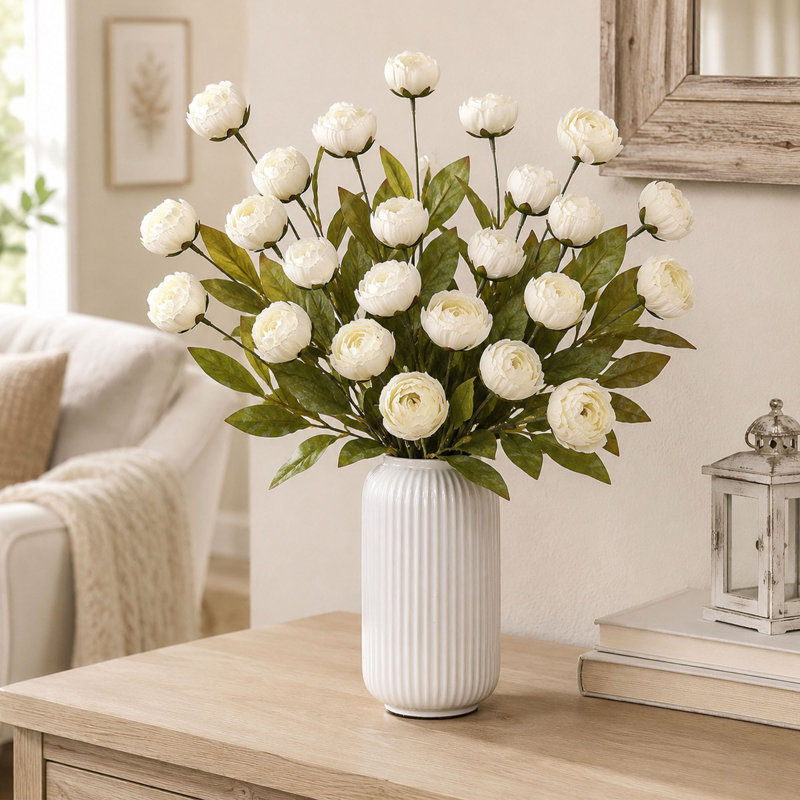 6 pièces de pivoines artificielles avec tiges de soie de 27 pouces pour vase
