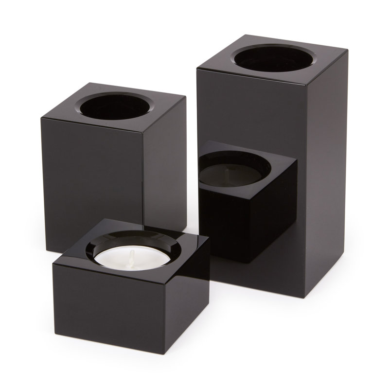 Crystal Tabletop Votive Holder, 4.75" H x 2.25" W x 2.25" D, Black
