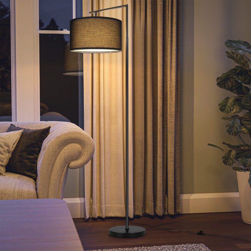 Arched Floor Lamp 166cm Modern Metal with Fabric Shade Jaesa, Black