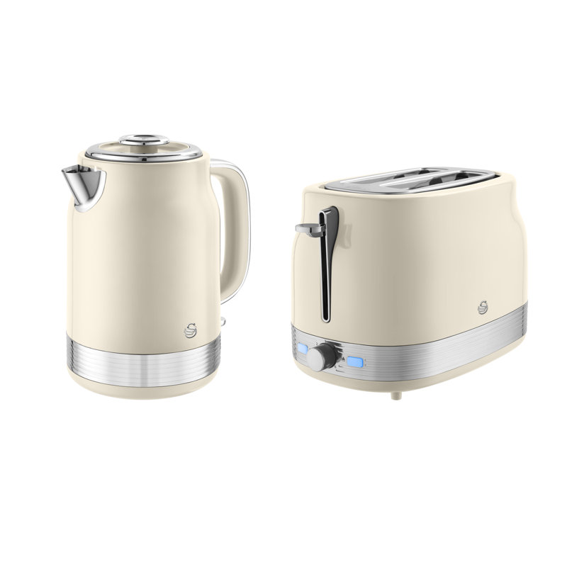 Swan Retro Kitchen Set, 1.7L Rapid Boil Traditional Kettle and 2 Slice Toaster, Non-Slip Feet, Cream