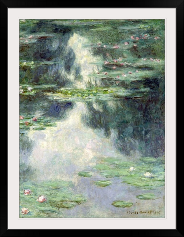 «Pond with Water Lilies, 1907» par Claude Monet, reproduction d'art, l 44 po x P 35 po x H 1 po, Cadre noir