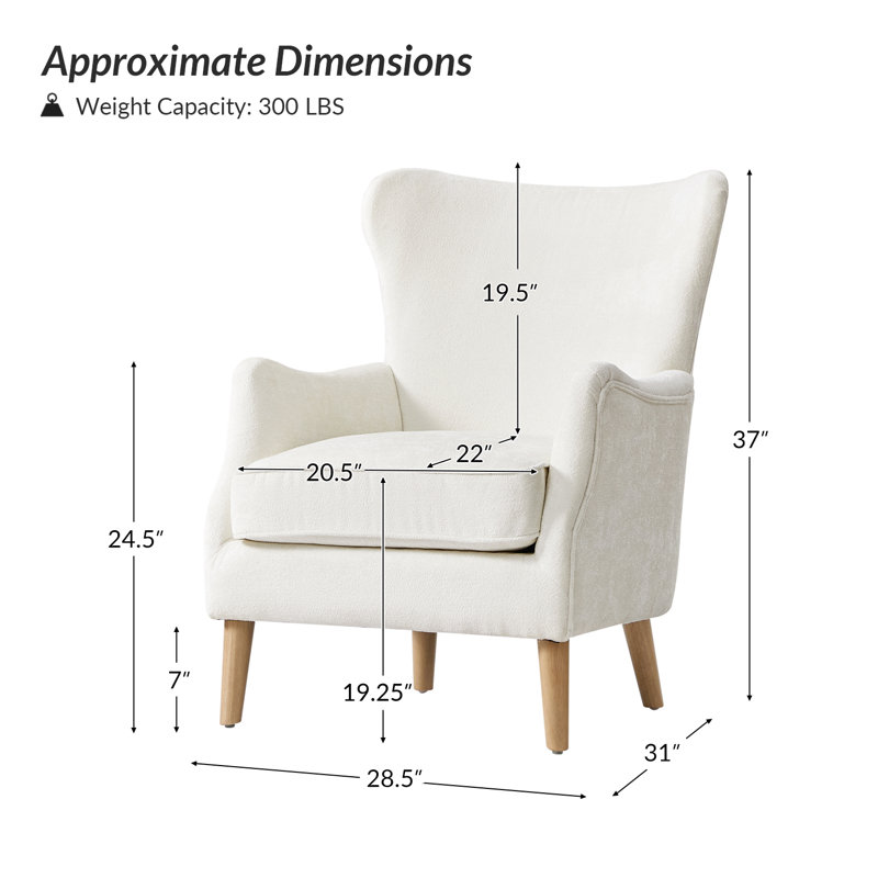 Fauteuil à oreilles 28,5 po Caden, Polyester blanc