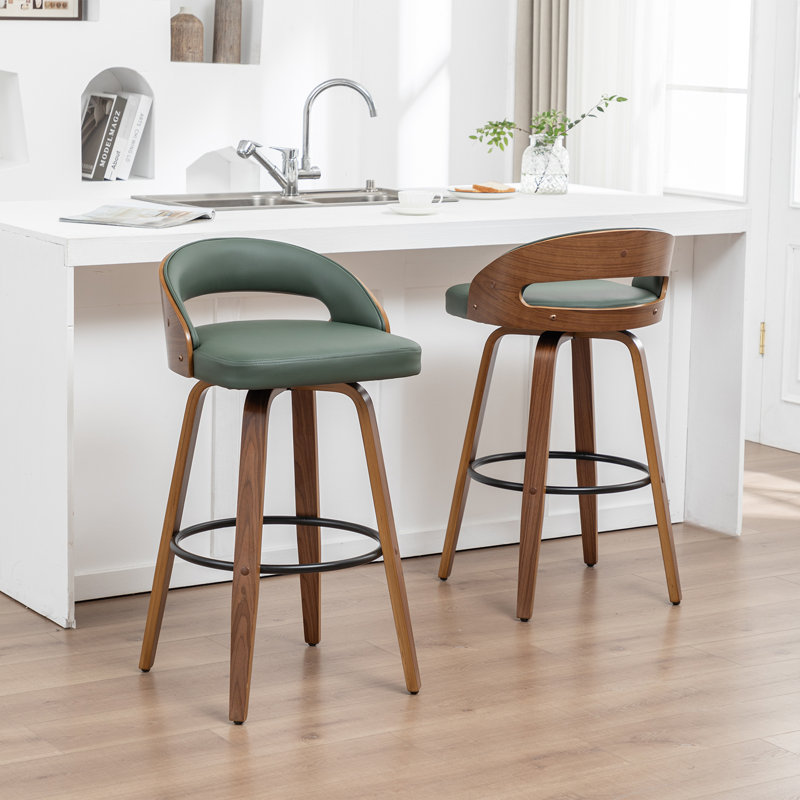 Swivel Upholstered Counter Stool, Green, Bar Stool (30" Seat Height)