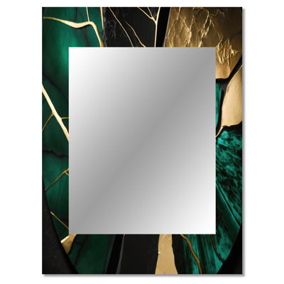 Abstract Geode Gold I - Marble Decorative Mirror, Green Wall Mirror, Printed Metal Art