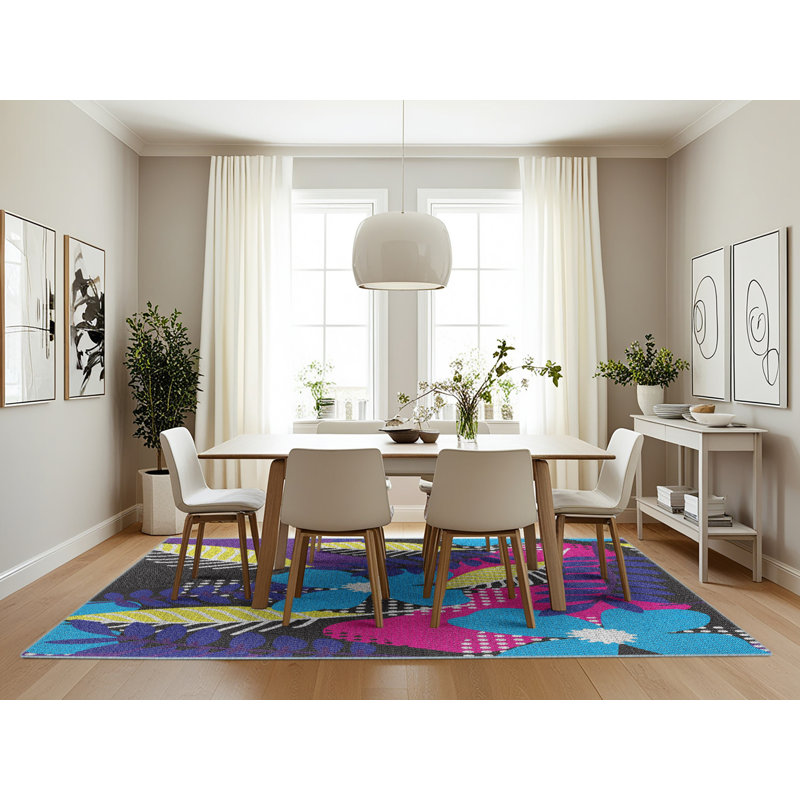 Tapis floral bleu / violet / jaune Reinholds, Rectangle 7 pi x 10 pi