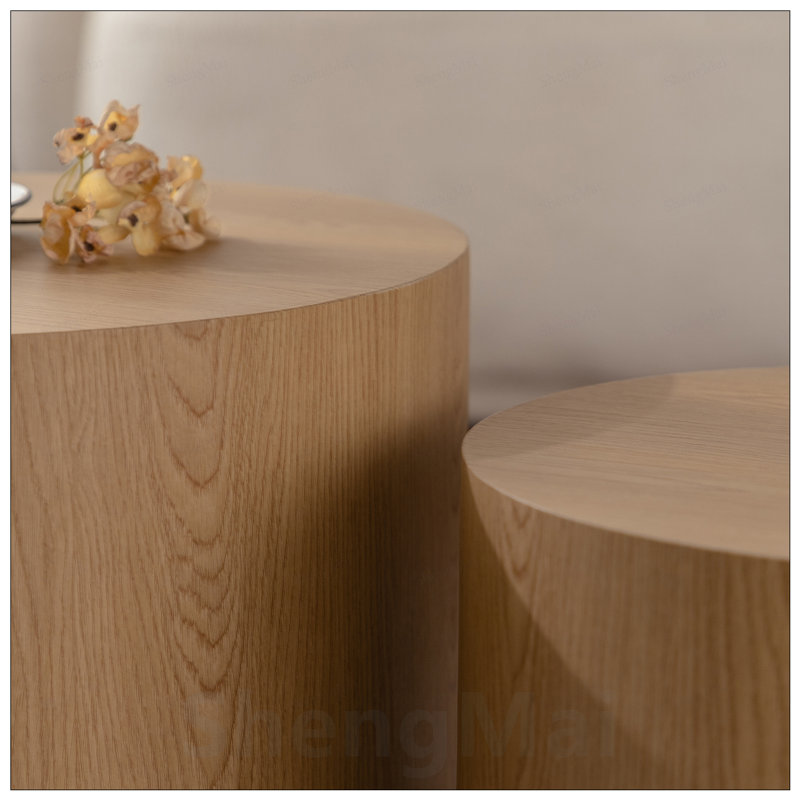 Ensemble de 2 tables basses gigognes rondes modernes en bois pour petit salon et chambre à coucher, écologiques et durables