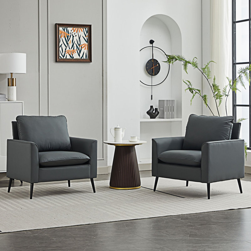 Ensemble de 2 fauteuils rembourrés, Gris clair