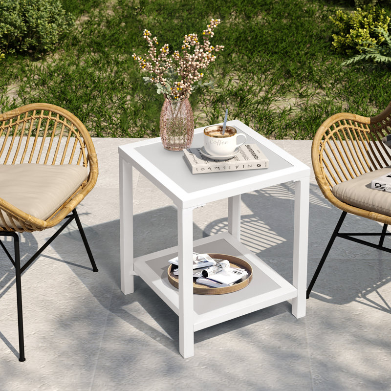 Marique Square 15.7'' L x 15.7'' W Outdoor Side Table, Gray/White
