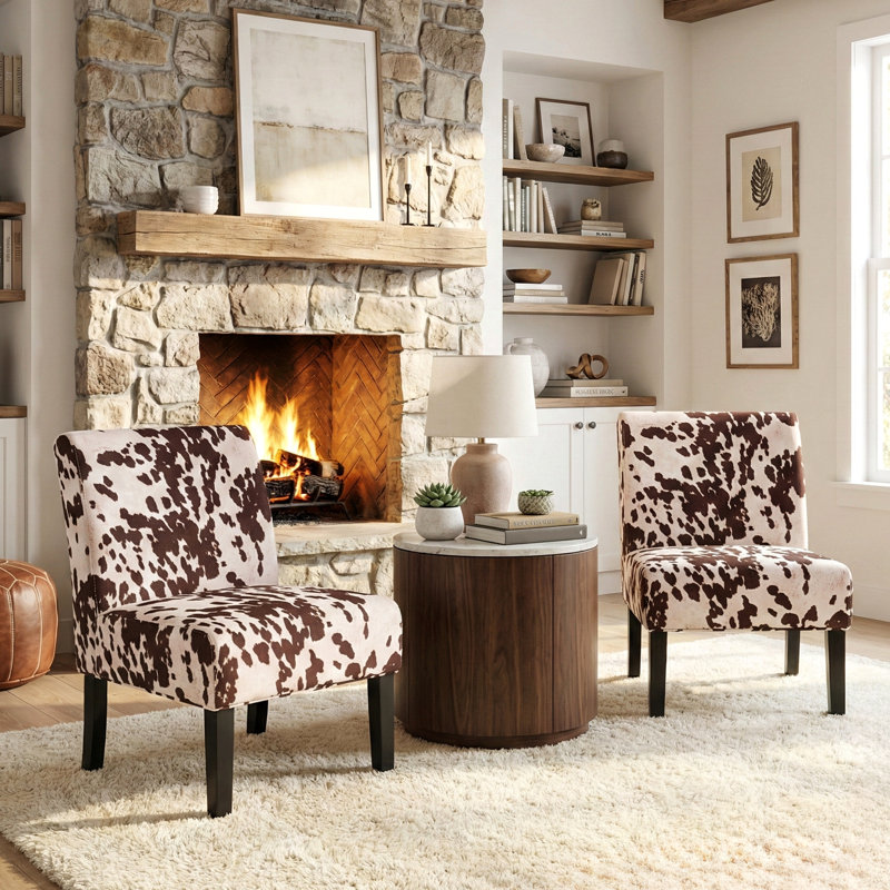 Yokota Upholstered Slipper Chair, Milk Cow Polyester Blend
