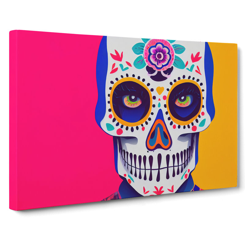 Cosmopolitan Floral Sugar Skull - Wrapped Canvas, 50cm H x 76cm W x 3cm D