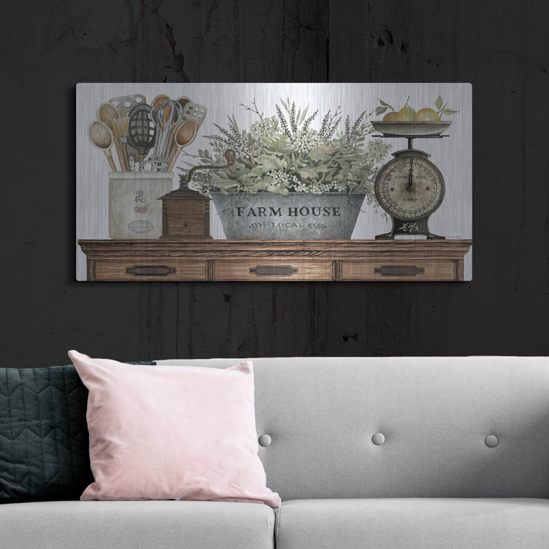 Art mural en métal luxueux «Farm House Kitchen» par Cindy Jacobs, 48 po x 24 po, H 24 po x l 48 po