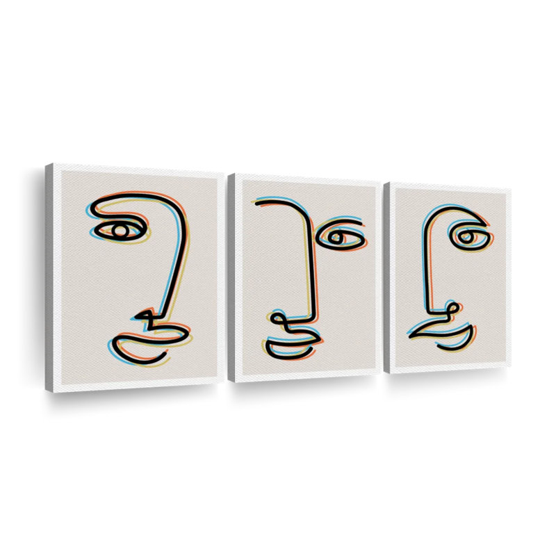 Abstrait visages en couleurs holographiques, reproduction sur toile, H 15 po x l 32 po x P 1,25 po