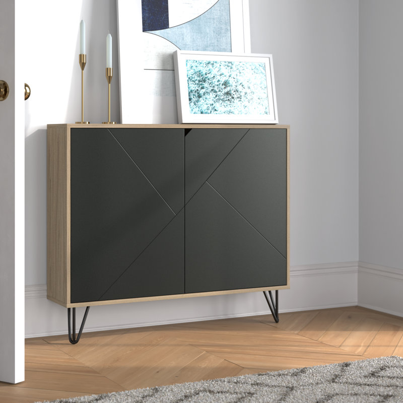 Buffet décoratif 2 portes Azerion avec 2 tablettes réglables, Érable doré