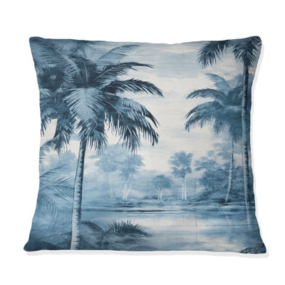 Coussin décoratif rétro avec palmiers bleus et ombres I