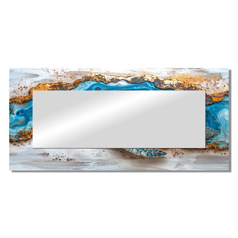 Tortue sur la plage, collage de paysage - miroir mural animal tortue - imprimé sur métal, 28 po x 60 po