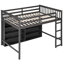 Lit mezzanine avec 8 tablettes de rangement ouvertes et échelle intégrée