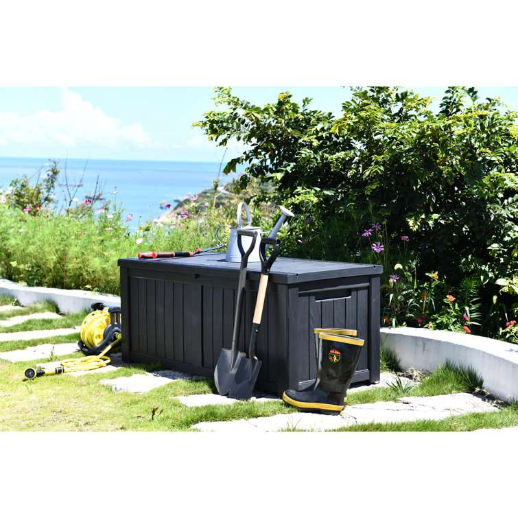 Dakota Fields 450 Litre/119 Gallon Waterproof Extra Large Lockable  Easy-Open Garden Storage Box in Black
