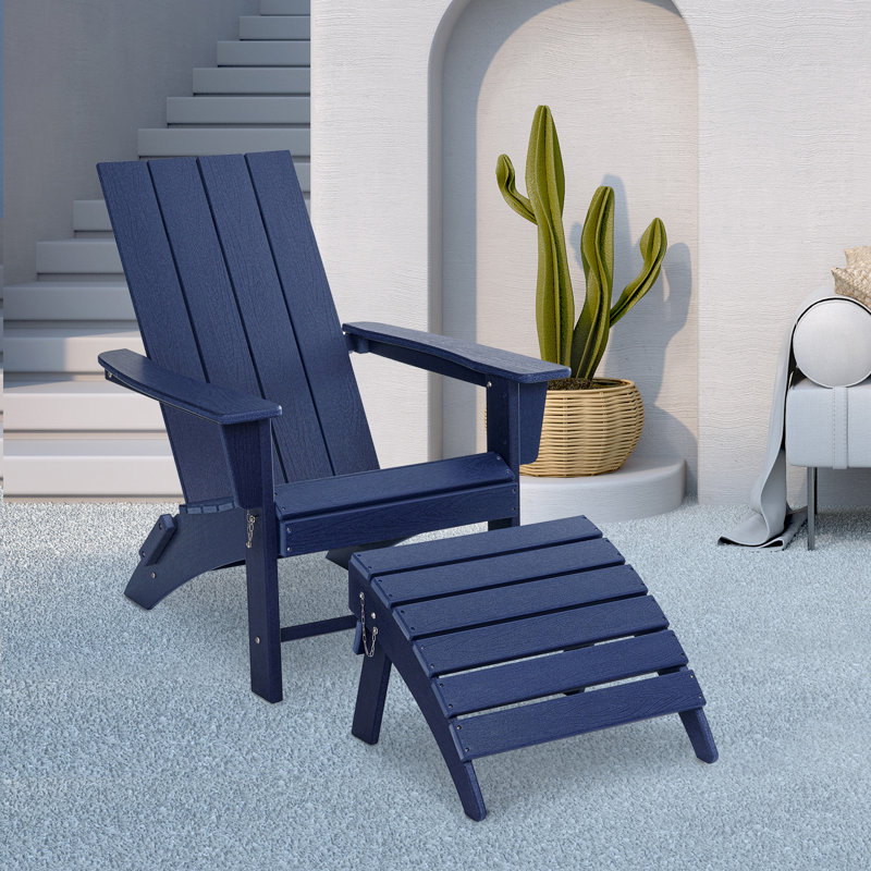 Chaise Adirondack pliante en polyéthylène haute densité (PEHD) avec repose-pieds Tulloch, Bleu marine