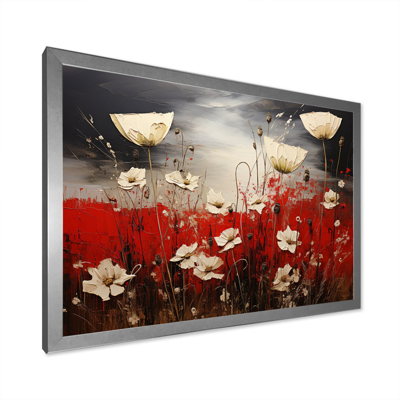«Crimson Blooming Flowers Field» sur impression sur toile, Cadre simple argenté, H 30 po x l 40 po x P 1,5 po