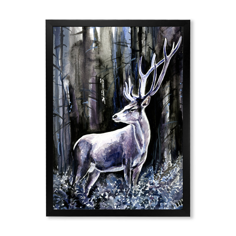 Cerf moderne dans la nature - peinture sur toile, Cadre noir, H 20 po x l 12 po x P 1 po