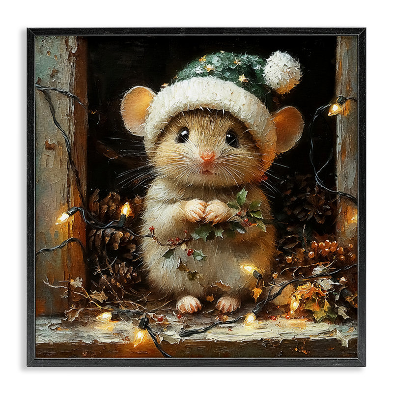 Souris de grange avec lumières de Noël, estampe numérique, conception de Riley B, H 24 po x l 24 po
