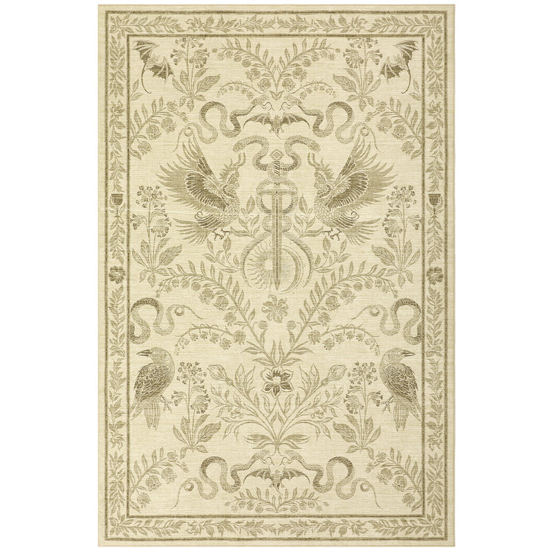 Tapis lavable à poils courts avec envers antidérapant Gothic Mythical Creature, Camel, 4 x 6 pi