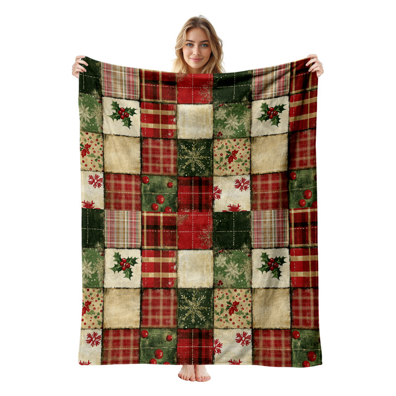 Plaid en flanelle polaire JYK pour Noël, léger, respirant, doux et chaud en microfibre pelucheuse, 127 x 152 cm, motif flocons de neige grunge.