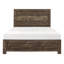 Cadre de lit double en bois brun rustique, ameublement de chambre à coucher avec tête de lit et rails, sommier requis, indispensable, indispensable, exigé et mobilier extraordinaire requis