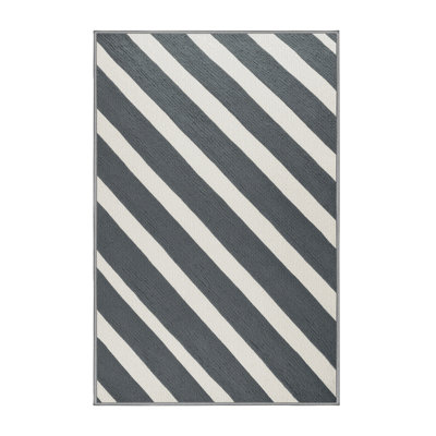 Washable Dove Gray White Striped Area Rug
