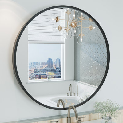 Amara Tempered Glass and Aluminum Alloy Framed French Cleat Mounted Wall Mirror