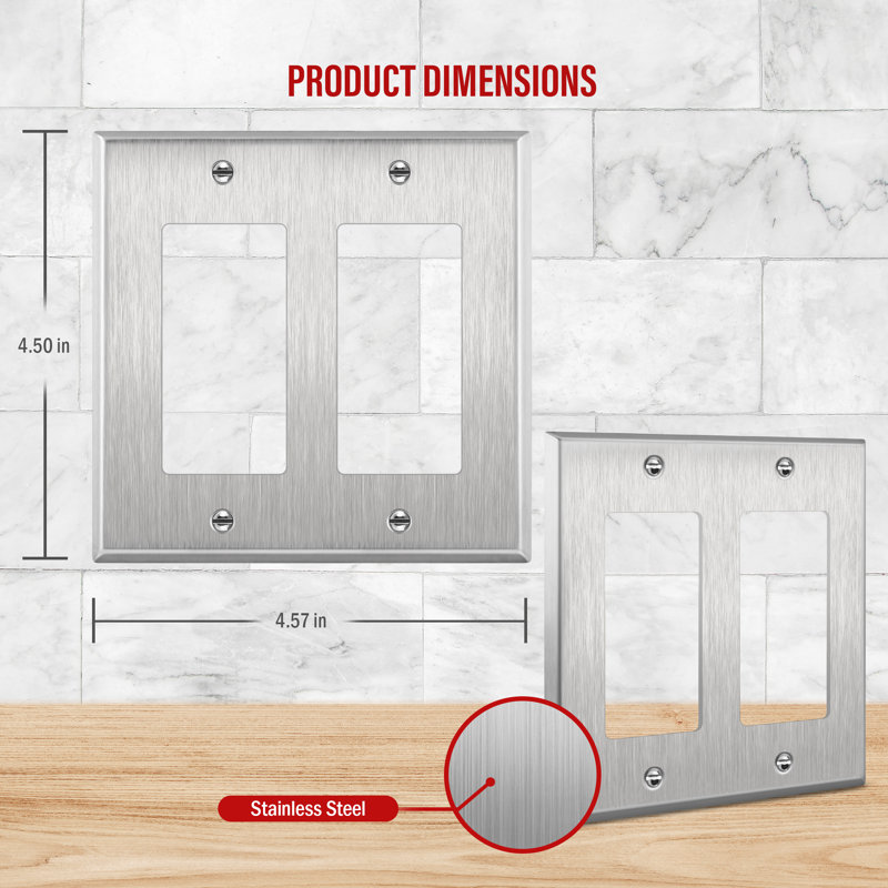 2-Gang Stainless Steel Square Rocker Wall Plate