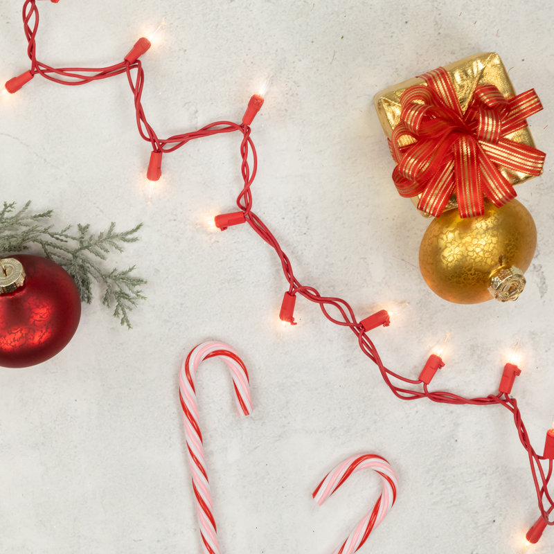 50-Count Clear Mini Incandescent Christmas Lights with Red Wire