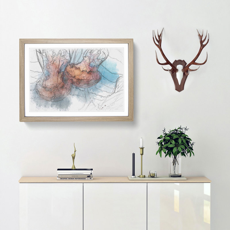 Pink Jellyfish in Abstract - Framed Print, 50cm H x 76cm W x 2cm D, Oak