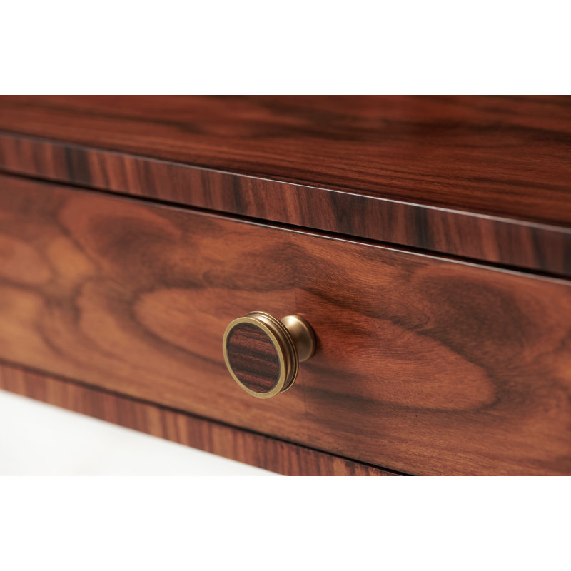 Achille Weathered Steel 1-Drawer Mahogany Nightstand with Brass Handle