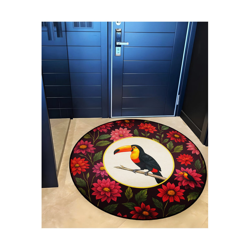 Tapis tissé à motif floral lavable Mosso, 2'6" x 2'6"