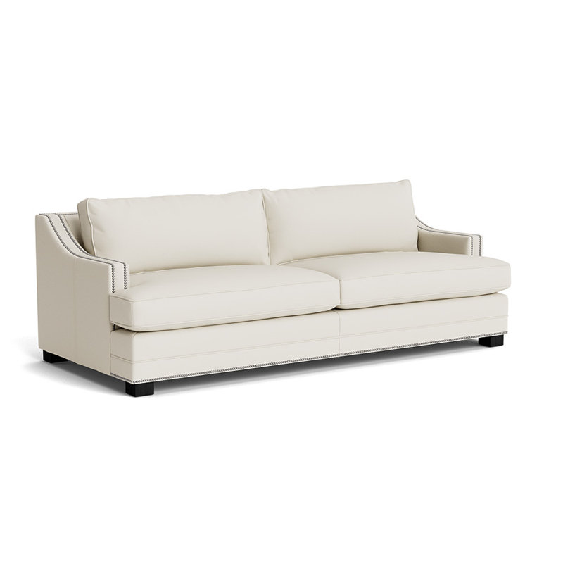 Keaton Upholstered 94 Sofa, Brushed Nickel, Black, Greenwich Performance Leather - Cream