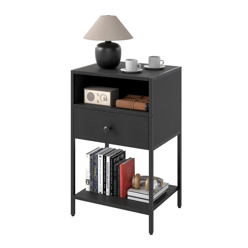40cm W Metal Bedside Table, Black