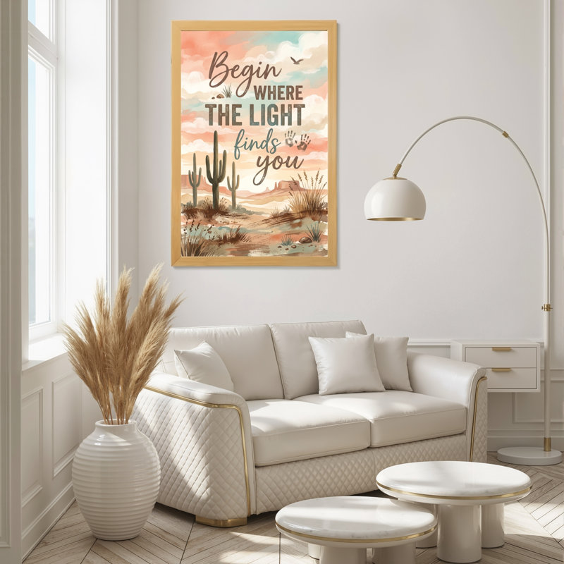 Art mural encadré d'aspect chêne naturel pour salon, chambre à coucher, bureau ou vestibule - décoration murale décorative avec ciel du désert