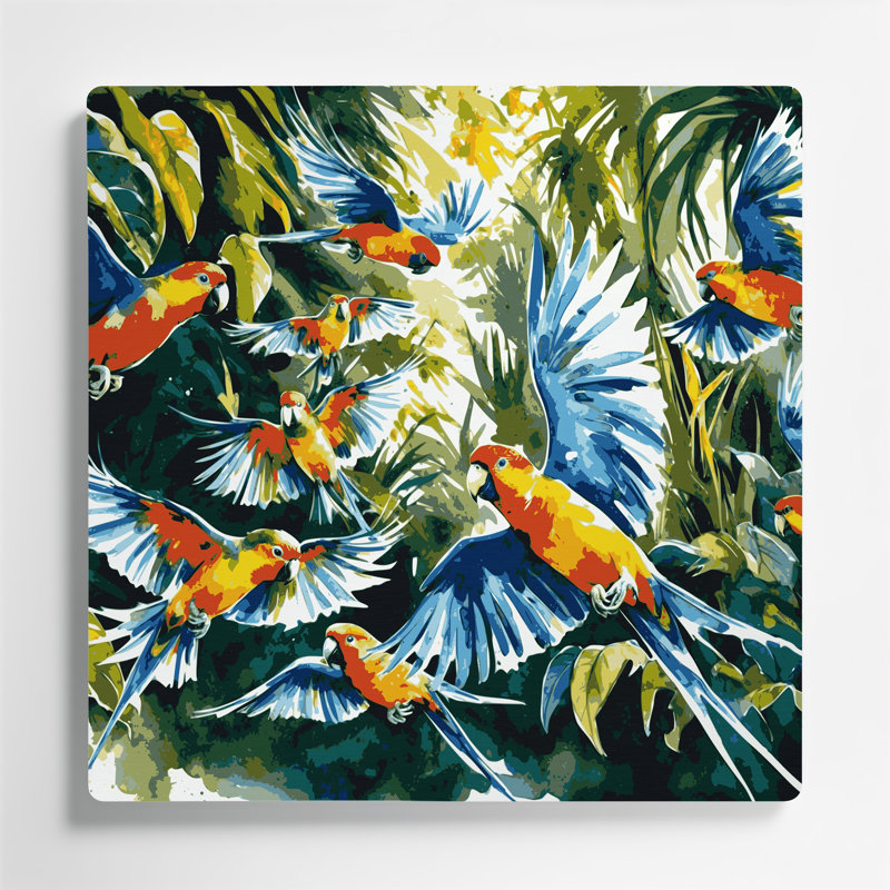 «Birds Rainbow Lorikeet», art mural en métal bleu, H 192 po x l 192 po x P 0,05 po