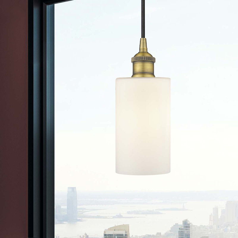 Luminaire suspendu cylindrique à 1 lumière Ervine, Blanc mat, Laiton brossé