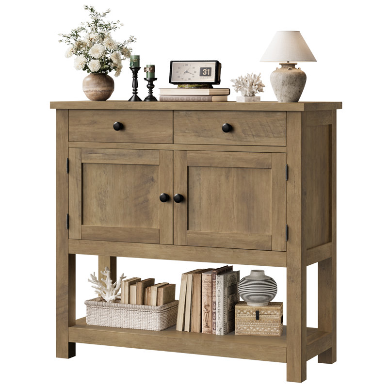 Console 35,4 "avec tiroirs et armoire Latiasha, Brun rustique