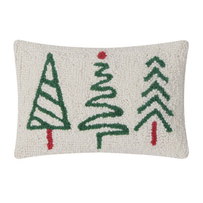 Coussin en laine crochetée, motif trio sapin de Noël, format réduit