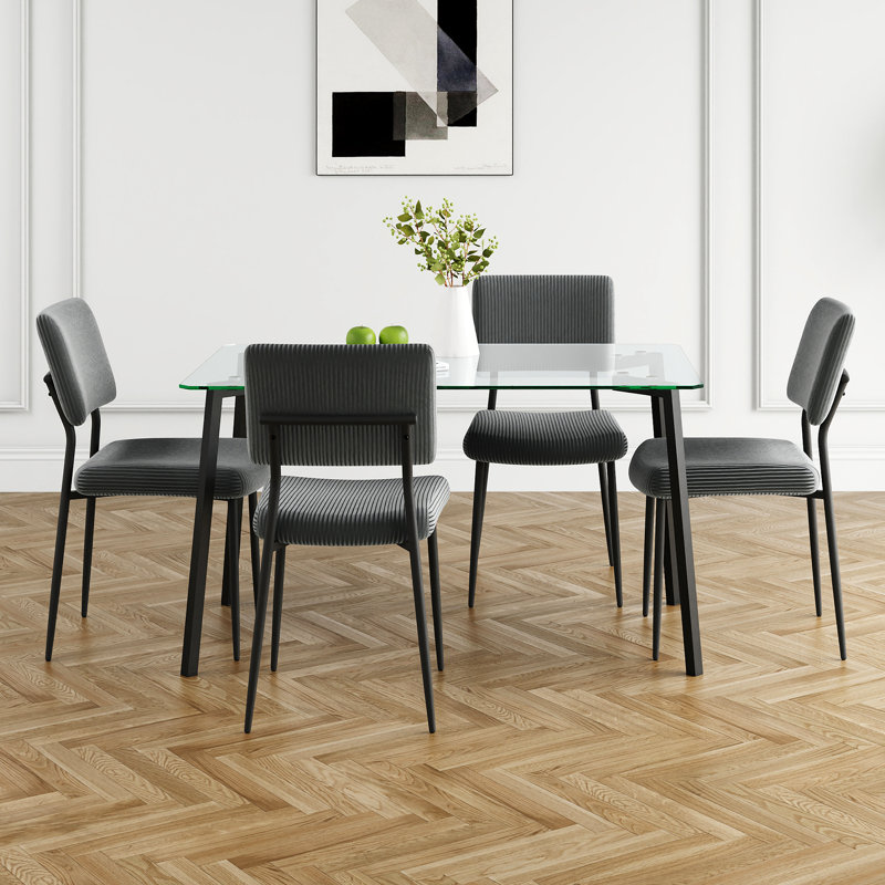 This Five-piece Set Includes A Modern Tempered Glass Table And Four Chairs For A Four-person Square Glass Dining Room, As Well As A Tiny Kitchen Table And Chairs That Are Ideal For Small Rooms Or Apartments.