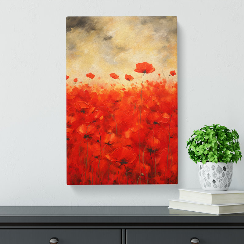 Poppy Field Gestural No.2 - Wrapped Canvas, 76cm H x 50cm W x 3cm D