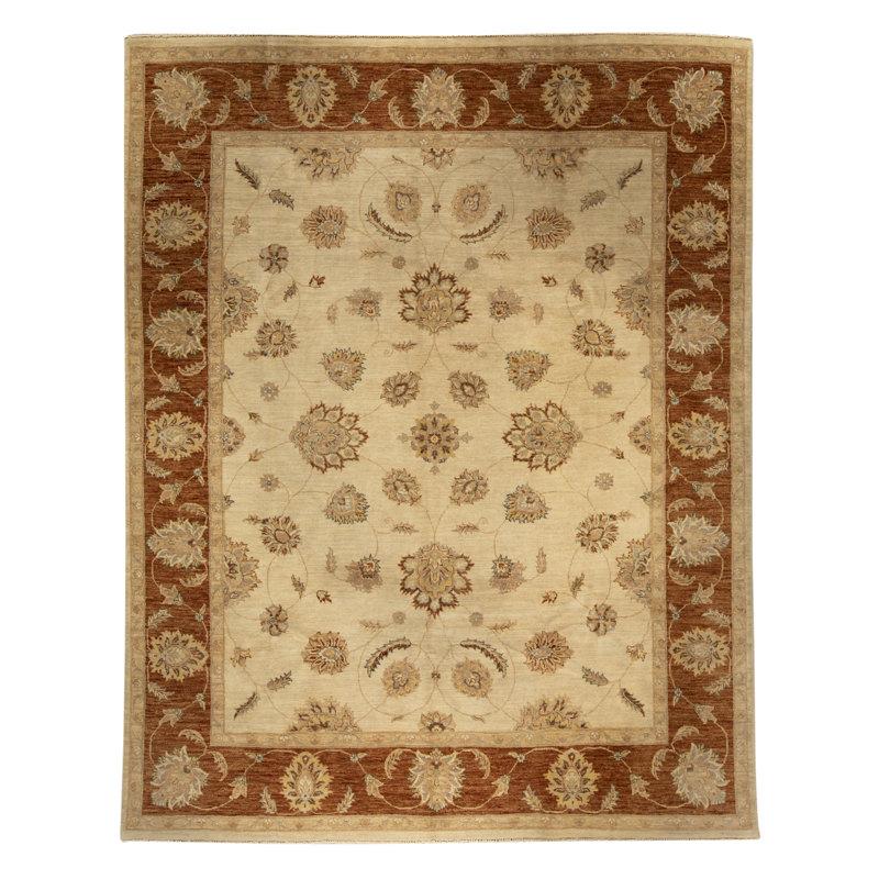 Hand-Knotted High-Quality Cream and Rust Area Rug