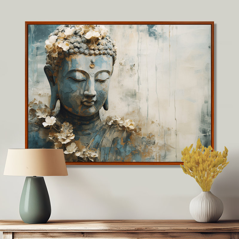 Statue de bouddhisme religieux - art mural bouddhisme, H 12 po x l 20 po x P 1 po, Cadre flottant brun