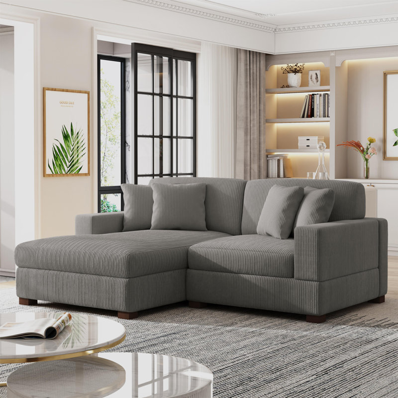 83.5"W 2 - Piece Modern Upholstered Modular Sectional Sofa with Solid Wood Leg, Light Gray Corduroy