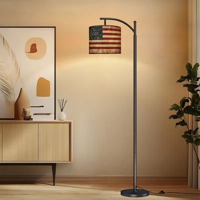Lampe sur pied à arc avec abat-jour ajustable Drapeau américain rétro patiné Jour de l’Indépendant Lampe sur pied à 3 températures de couleur à intensité variable avec interrupteur au pied pour la chambre à coucher